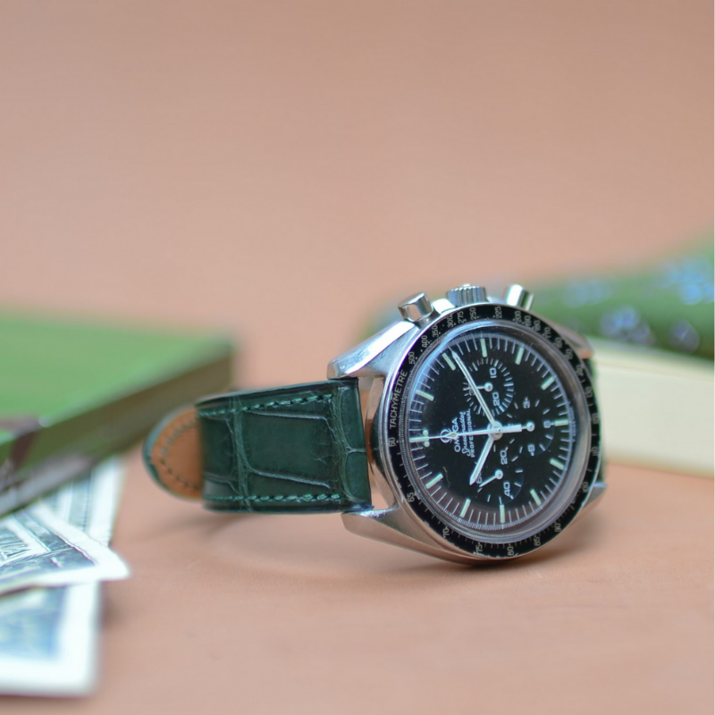 Manufaktur Uhrarmband, Louisiana Alligator Full Cut -Forest- Made in Germany